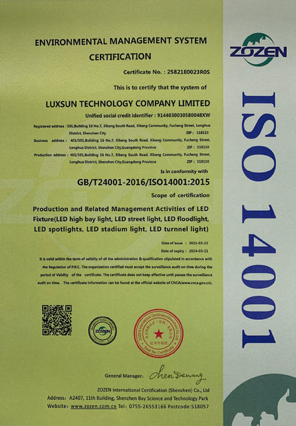 China Luxsun lighting Co.,Ltd Certificações