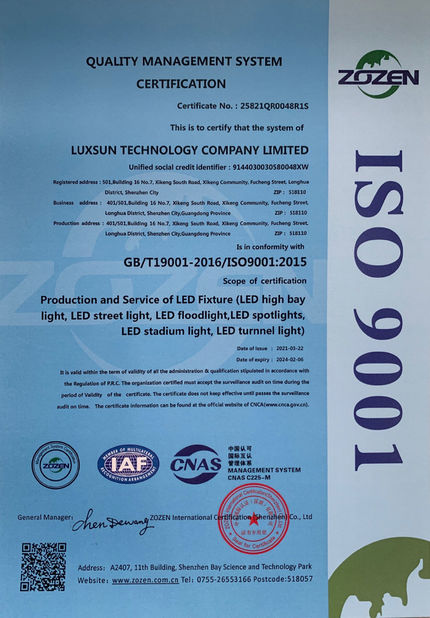 China Luxsun lighting Co.,Ltd Certificações