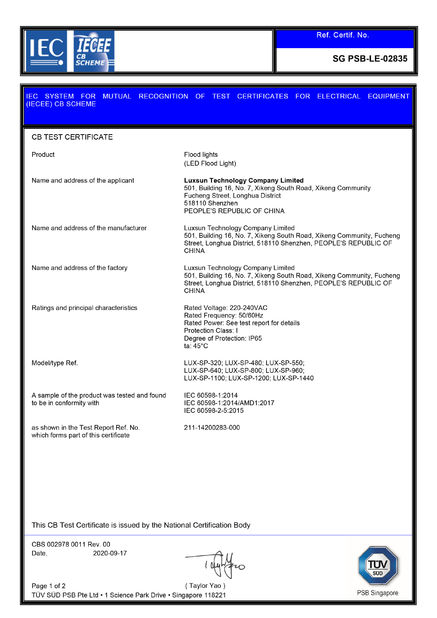 China Luxsun lighting Co.,Ltd Certificações