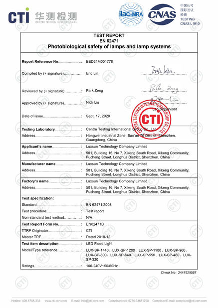 China Luxsun lighting Co.,Ltd Certificações