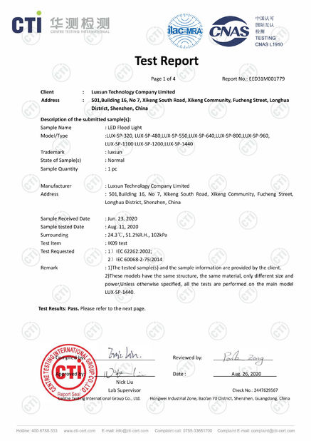 China Luxsun lighting Co.,Ltd Certificações