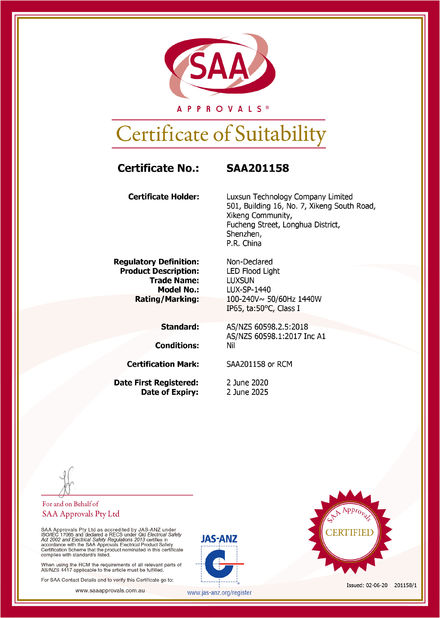 China Luxsun lighting Co.,Ltd Certificações