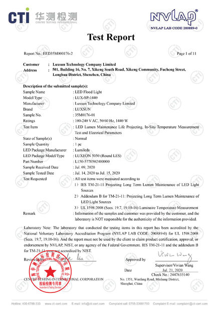 China Luxsun lighting Co.,Ltd Certificações